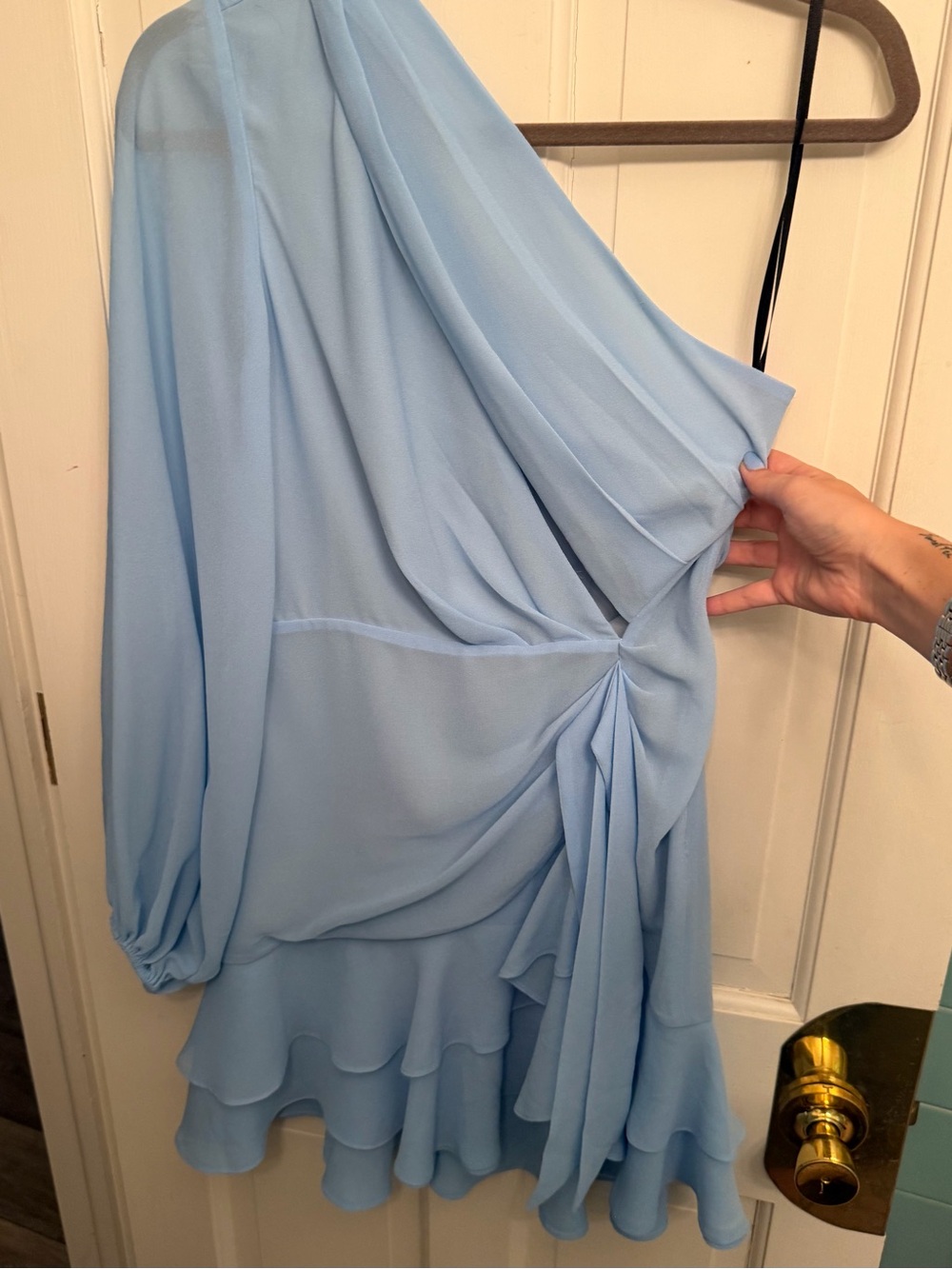 Michael Costello Powder Blue One-Shoulder Ruffle Dress - Picture 4 of 6